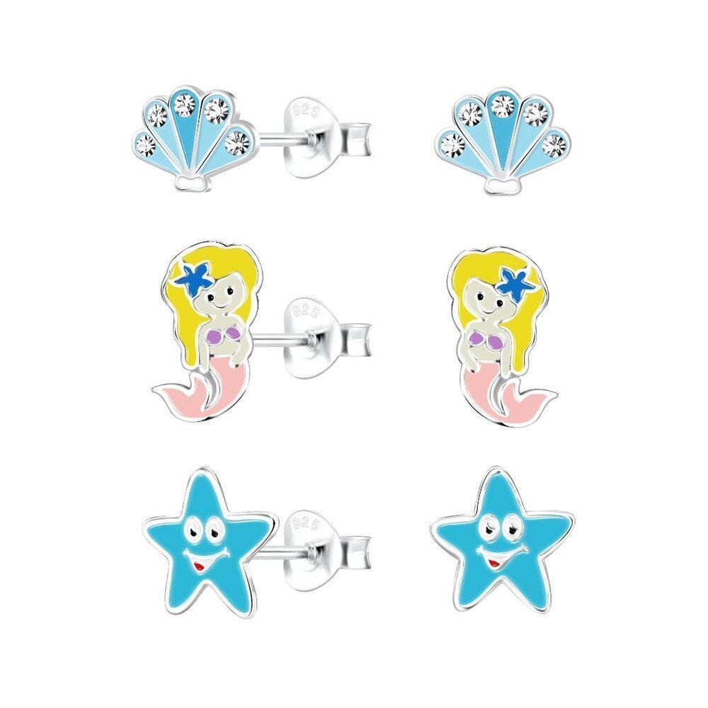 Silver Ocean Stud Earrings Set.